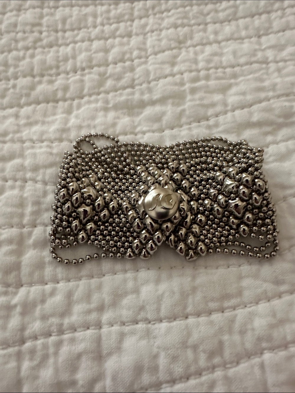 Wide Silver-Tone Beaded Bracelet with Logo Clasp - Picture 2 of 2